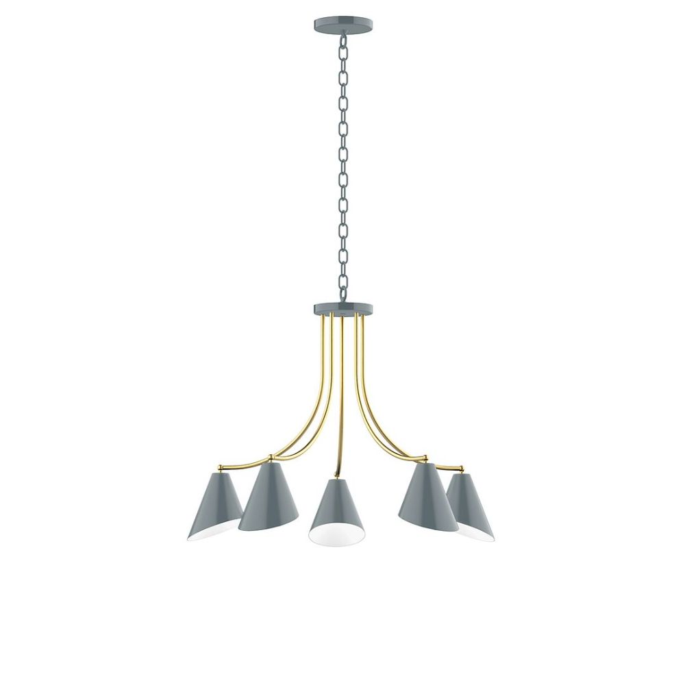 Montclair Lightworks CHN415-40-91 5-Light J-Series Chandelier, Slate Gray with Brushed Brass Accents
